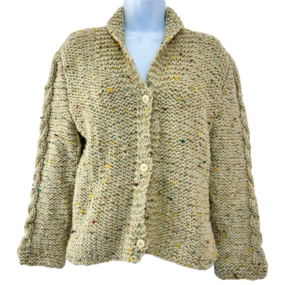 Joseph Magnin Vtg Hand-knit Wool Chunky Cable Knit Cardigan Sweater Sz S Italy